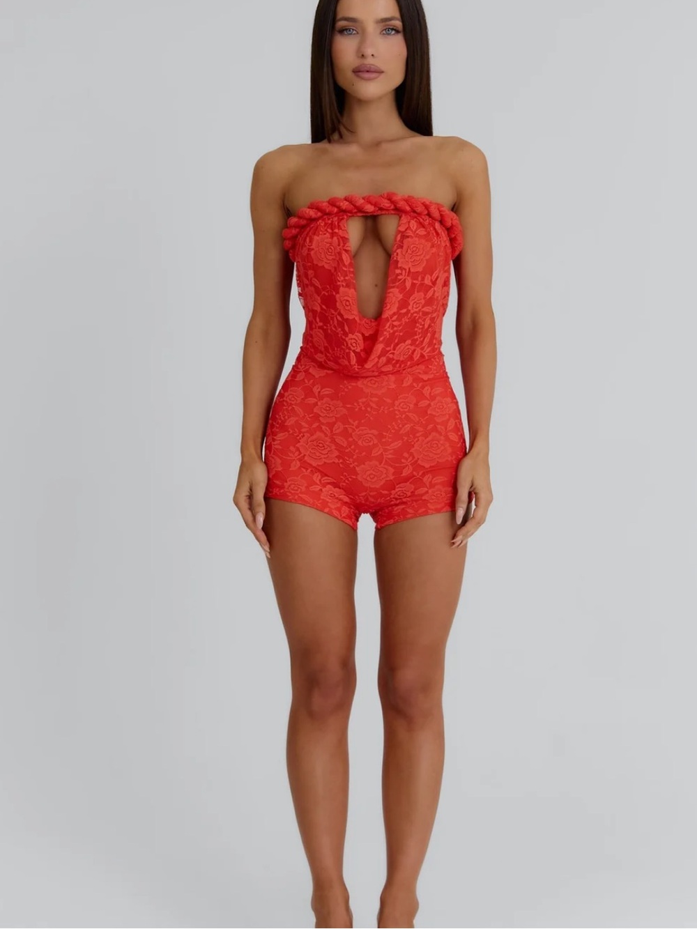 Coral Lace Strapless Playsuit